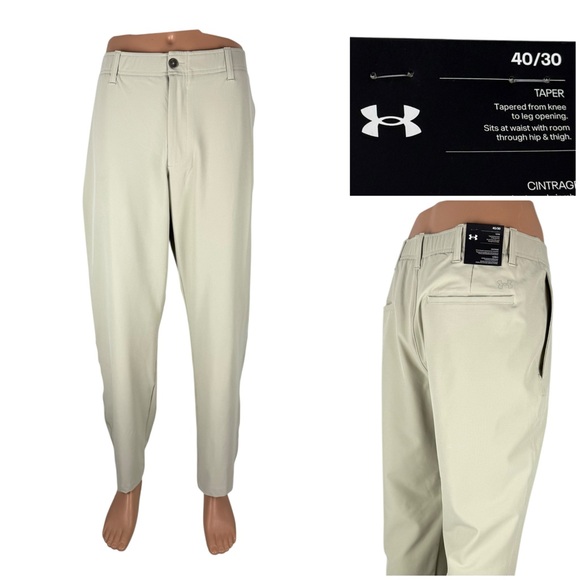 Under Armour Mens 40 X 30 UA Drive Tapered Pants Beige 1377301 Stretch NWT